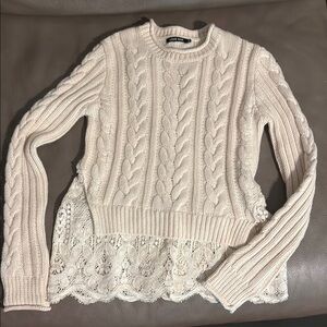 Love Sam wool cashmere blend lace cable knit sweater